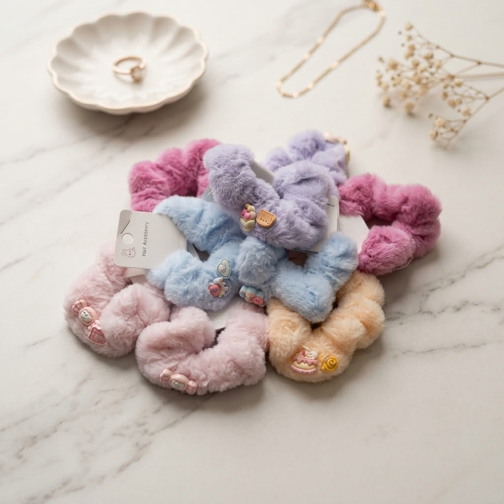 Fluffy Faux-Fur Hair Scrunchies