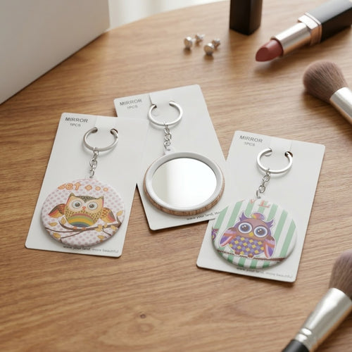 Cute Owl-Themed Pocket Mirror Keychains