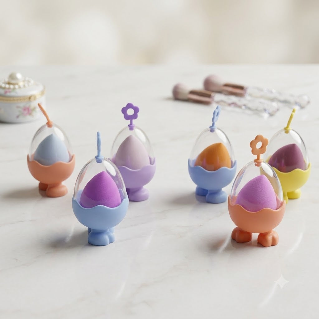 Eggshell-Shaped Beauty Blender Holder & Makeup Sponge
